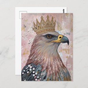 Painting of a hawk with a gold crown postcard