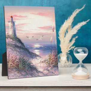 Painting Of A Lighthouse At Dawn Plaque