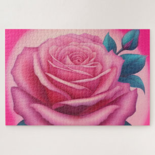 Painting of a neon pink rose jigsaw puzzle