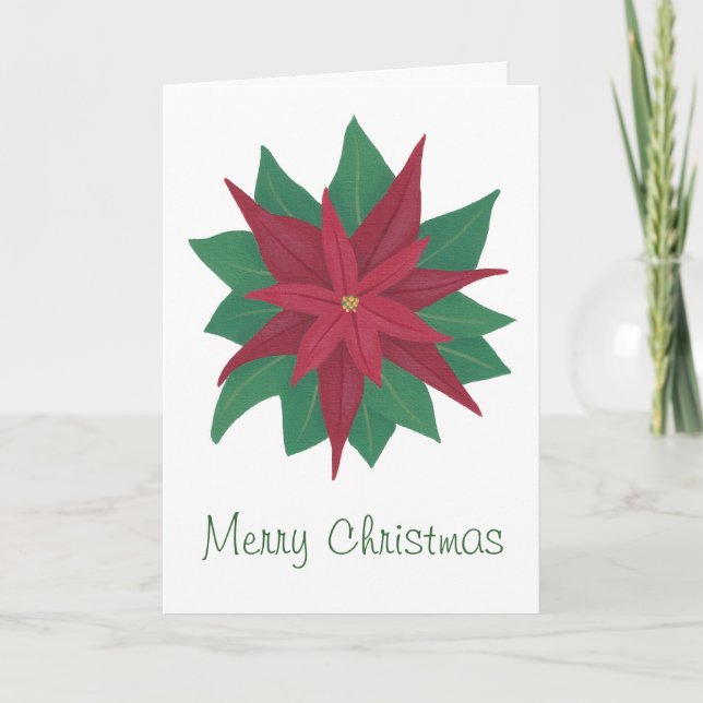 Painting of a Poinsettia Flower Christmas Cards (Front)