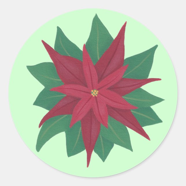 Painting of a Poinsettia Flower Christmas Stickers (Front)