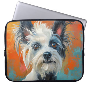 PAINTING OF A POWDERPUFF CHINESE CRESTED DOG LAPTOP SLEEVE
