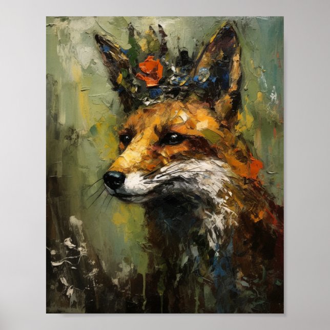 Painting of a Red Fox in a Crown Poster (Front)