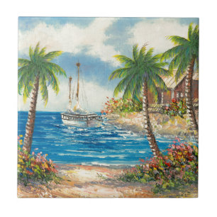 Painting Of A Sailboat In Hawaii Tile