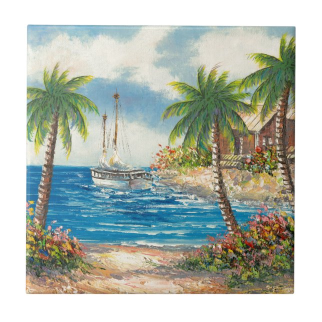 Painting Of A Sailboat In Hawaii Tile (Front)