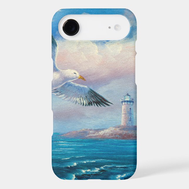 Painting Of A Seagull Flying Near A Lighthouse Case-Mate iPhone Case (Back)