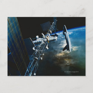 Painting of a Space Station Above Earth Postcard