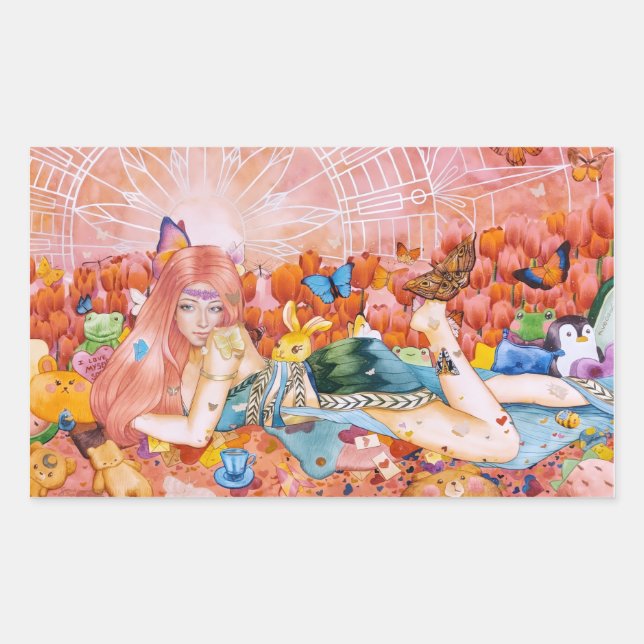 Painting of a woman title: The Afternoon Rectangular Sticker (Front)