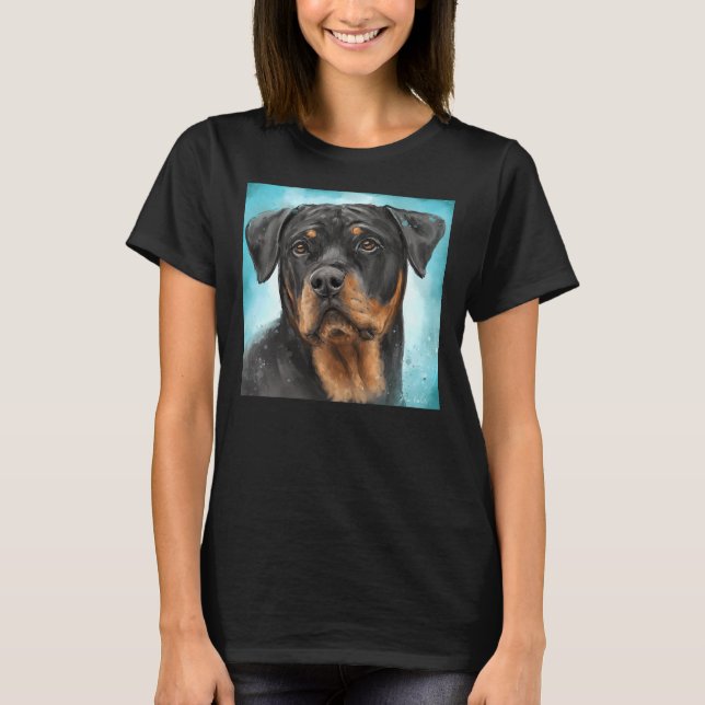 Painting Of An Adorable Rottweiler With A Curious  T-Shirt (Front)