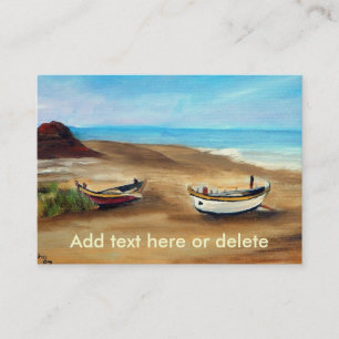 Painting of an old fishing row boat on the beach business card