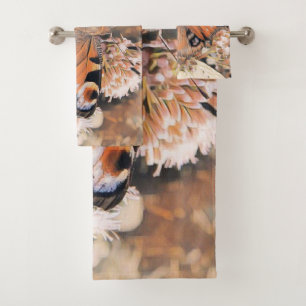 Painting of an orange butterfly on flowers bath to towel set