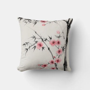 Painting of bamboo and cherry blossoms in wash  cushion