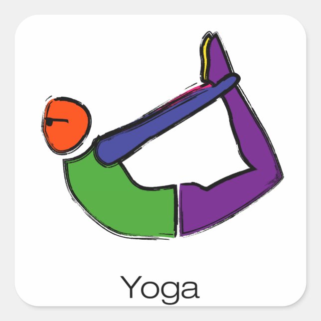 Painting of bow yoga pose with yoga text. square sticker (Front)