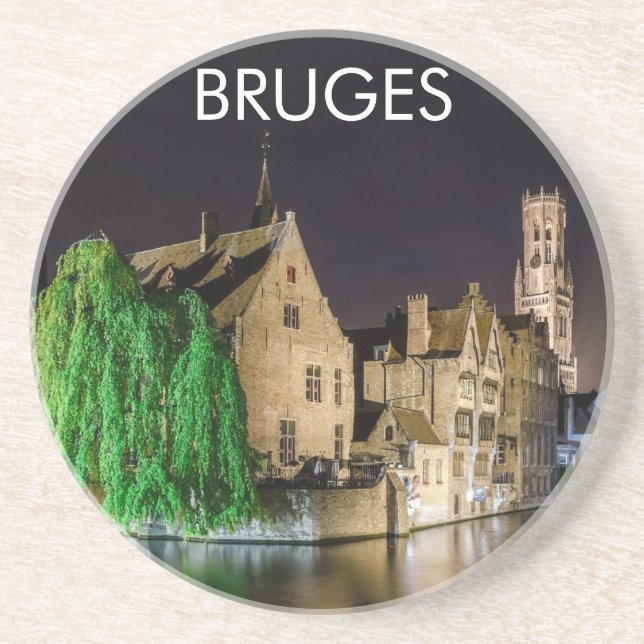 Painting of Bruges old town and Belfry tower Coaster (Front)