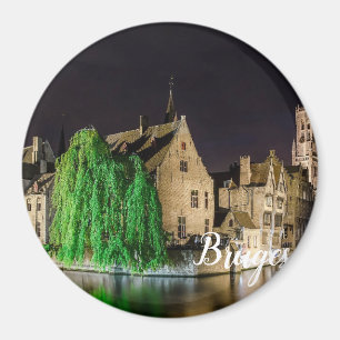 Painting of Bruges old town and Belfry tower Magnet