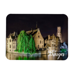 Painting of Bruges old town and Belfry tower Magnet