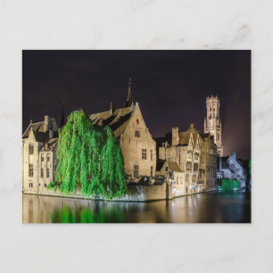 Painting of Bruges old town and Belfry tower Postcard