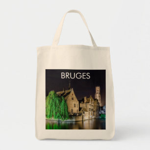 Painting of Bruges old town and Belfry tower Tote Bag