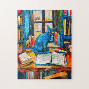 painting of Cat Among Open Books Jigsaw Puzzle