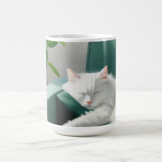 Painting of Cat Sleeping on a Green Couch Coffee Mug