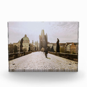 Painting of Charles bridge in Prague on sunrise Photo Block