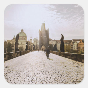 Painting of Charles bridge in Prague on sunrise Square Sticker