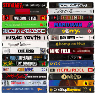 Painting of Classic Skateboarding VHS Tapes Skateboard