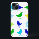 Painting of Colored Birds by Chariklia Zarris iPhone 13 Case<br><div class="desc">Fill up your child's playroom with this painting of colored birds by Chariklia Zarris. Green,  blue,  and yellow jump off the print. You are just waiting for these birds to spread their wings. Order you copy before they fly away!</div>