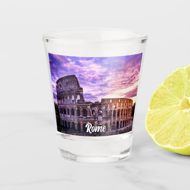 Painting of Colosseum in Rome at sunset Shot Glass (Front)