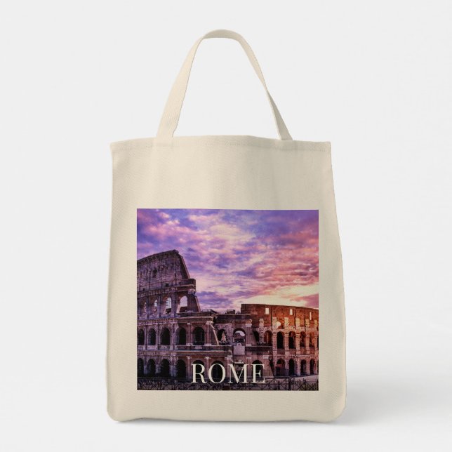 Painting of Colosseum in Rome at sunset Tote Bag (Back)