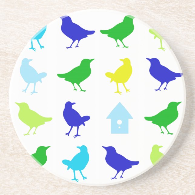 Painting of Coloured Birds by Chariklia Zarris Coaster (Front)