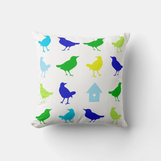 Painting of Coloured Birds by Chariklia Zarris Cushion (Front)