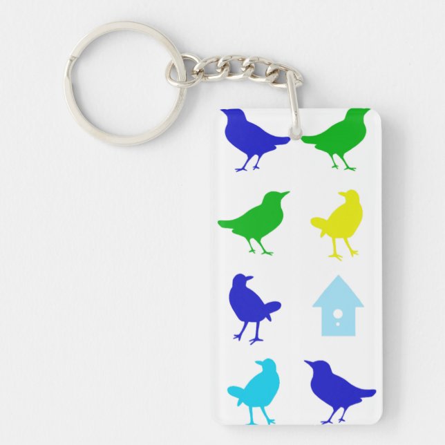 Painting of Coloured Birds by Chariklia Zarris Key Ring (Front)