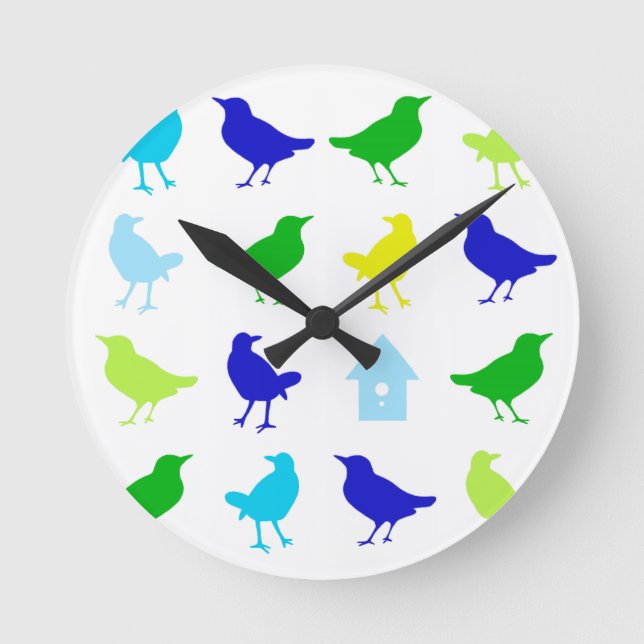 Painting of Coloured Birds by Chariklia Zarris Round Clock (Front)