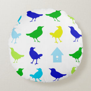 Painting of Coloured Birds by Chariklia Zarris Round Cushion