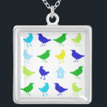 Painting of Coloured Birds by Chariklia Zarris Silver Plated Necklace<br><div class="desc">Fill up your child's playroom with this painting of coloured birds by Chariklia Zarris. Green,  blue,  and yellow jump off the print. You are just waiting for these birds to spread their wings. Order you copy before they fly away!</div>