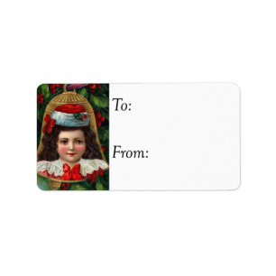 Painting of Cute Girl on Bell Vintage Gift Tag