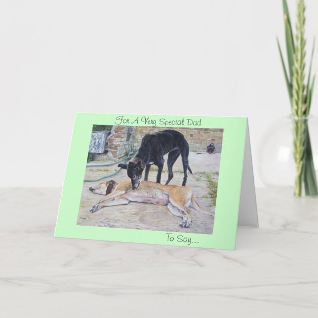 painting of cute gray hound dogs for dad card (Front)