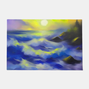 Painting of dark blue sea waves under the sun doormat