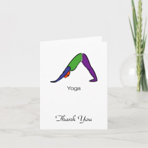 Painting of downward dog yoga pose with yoga text. thank you card