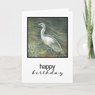 Painting Of Egret In Water Happy Birthday Card