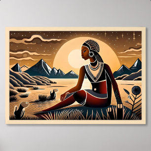 painting of egypt women in desert pyramid at night poster