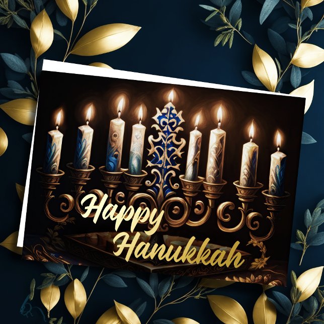 Painting of Elegant Menorah Gold Blue Foil Holiday (Creator Uploaded)