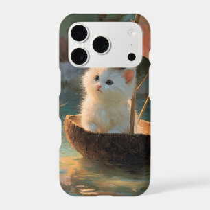 Painting of Fluffy White Kitten Sailing in Coconut