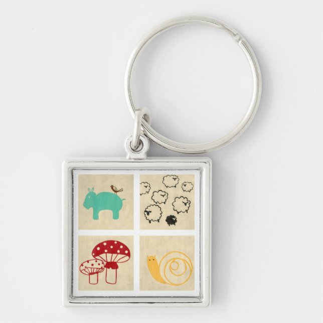 Painting of Four Children's Wood Blocks Key Ring (Front)