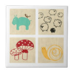 Painting of Four Children's Wood Blocks Tile<br><div class="desc">A whimsical painting of four children's wood blocks featuring a hippo, a snail, some sheep, and a couple of mushrooms. Buy this print and place it in your kids' nursery, or give it as a gift to someone who is expecting!</div>