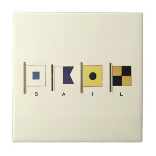Painting of Four Flags with Sail Written Beneath Ceramic Tile