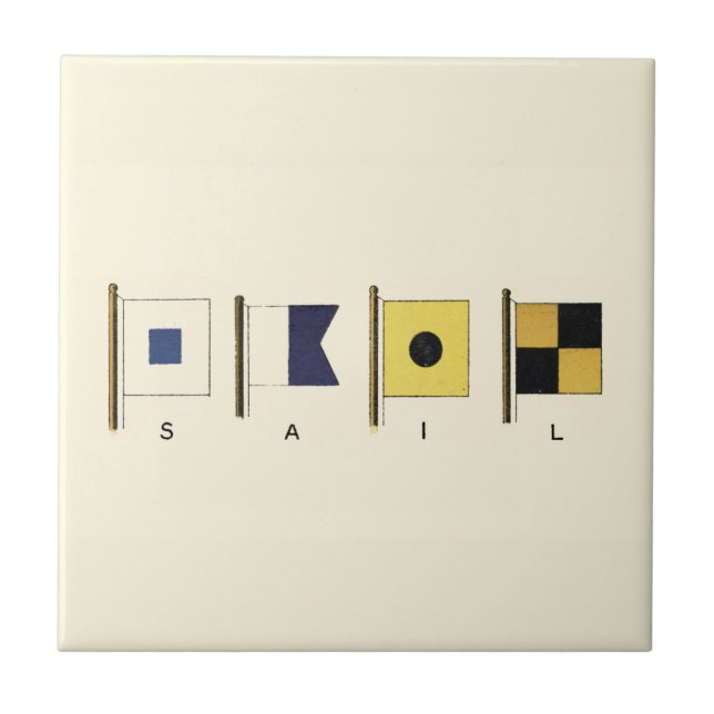 Painting of Four Flags with Sail Written Beneath Ceramic Tile (Front)