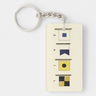 Painting of Four Flags with Sail Written Beneath Key Ring