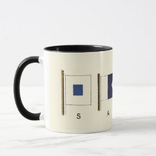 Painting of Four Flags with Sail Written Beneath Mug